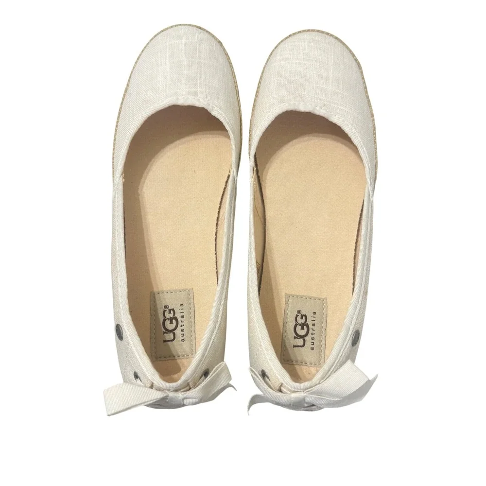 UGG Indah Espadrille Flats Womens 8 Cream Canvas Slip-On Jute Sole 1003493